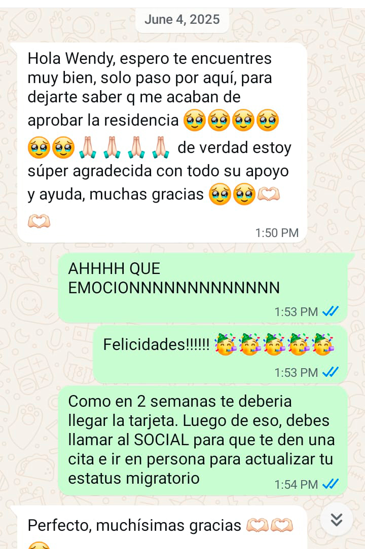 TRAMITE EXITOSO DE RESIDENCIA